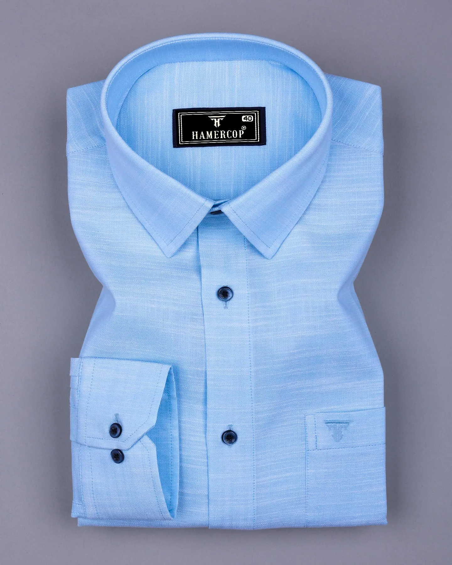 Palace Blue Solid Linen Cotton Formal Shirt
