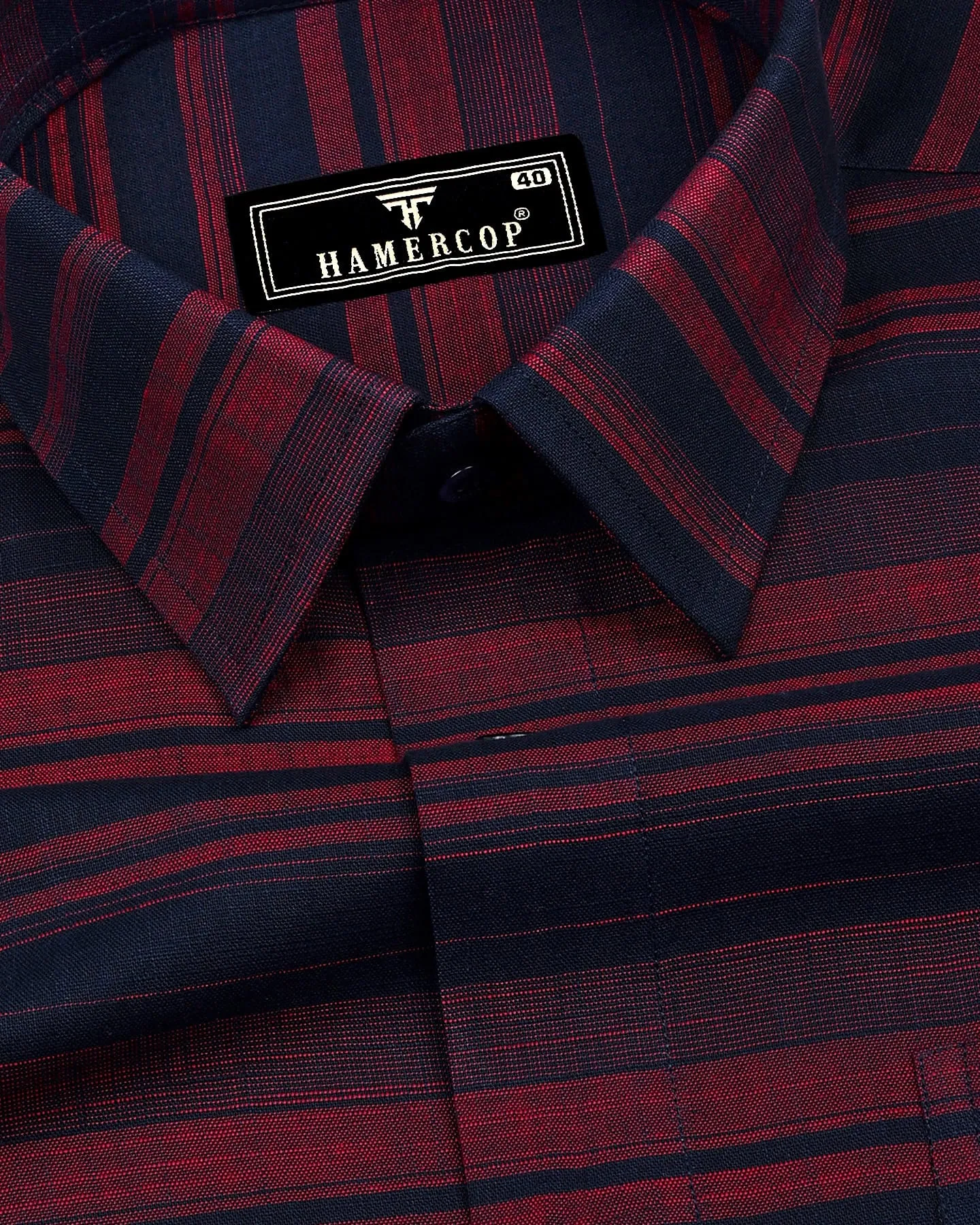 Red With NavyBlue Weft Stripe Linen Cotton Shirt