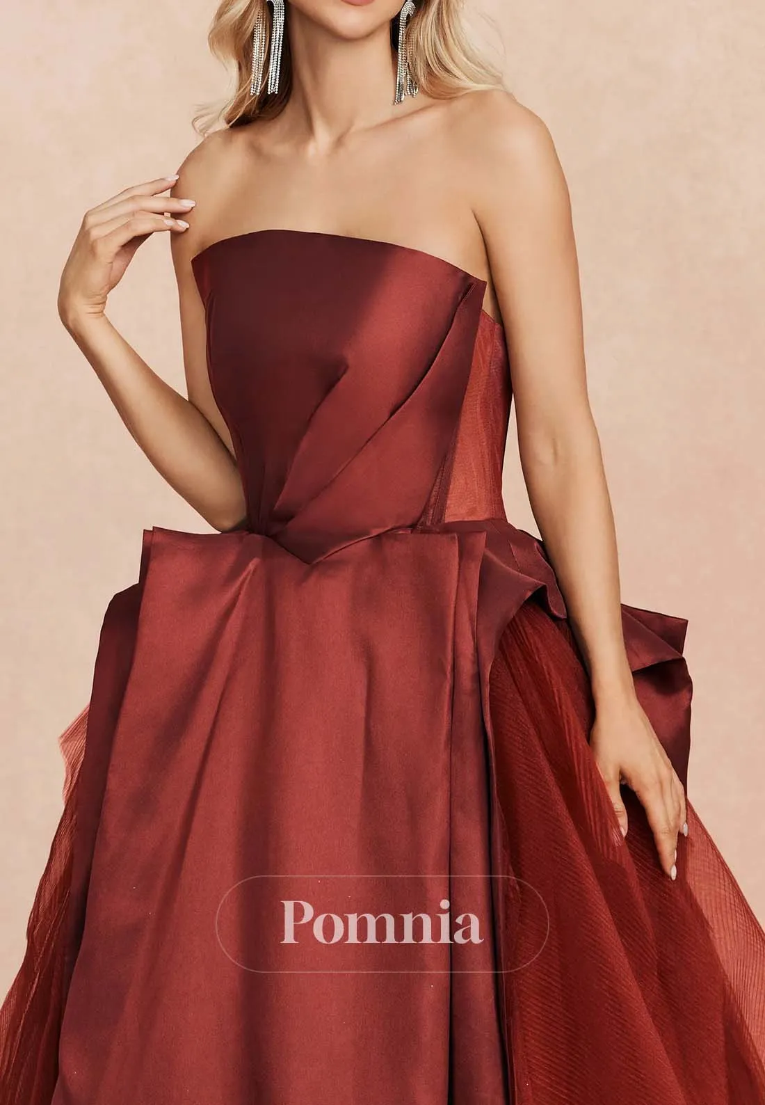 Rust A-Line Sleeveless Strapless Empire-Waist Evening Formal Dress