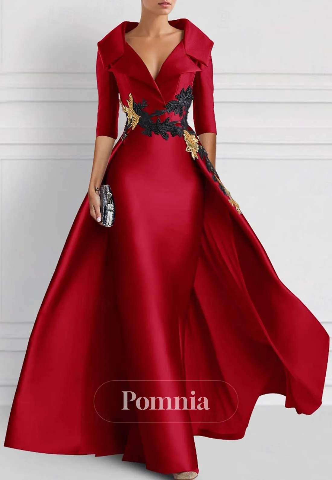 Sheath V-Neck Corset Floor-Length Satin Evening Formal Dress
